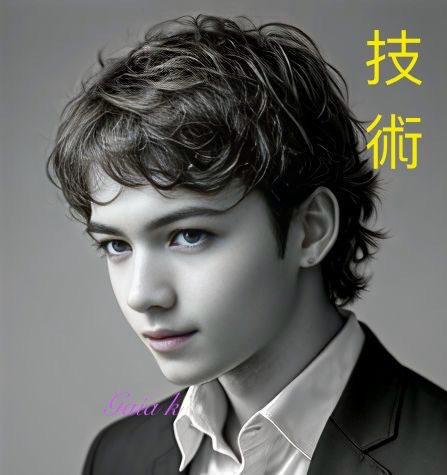 Handsome man with Ai technology in Japanese text - SEO-friendly alt text for image